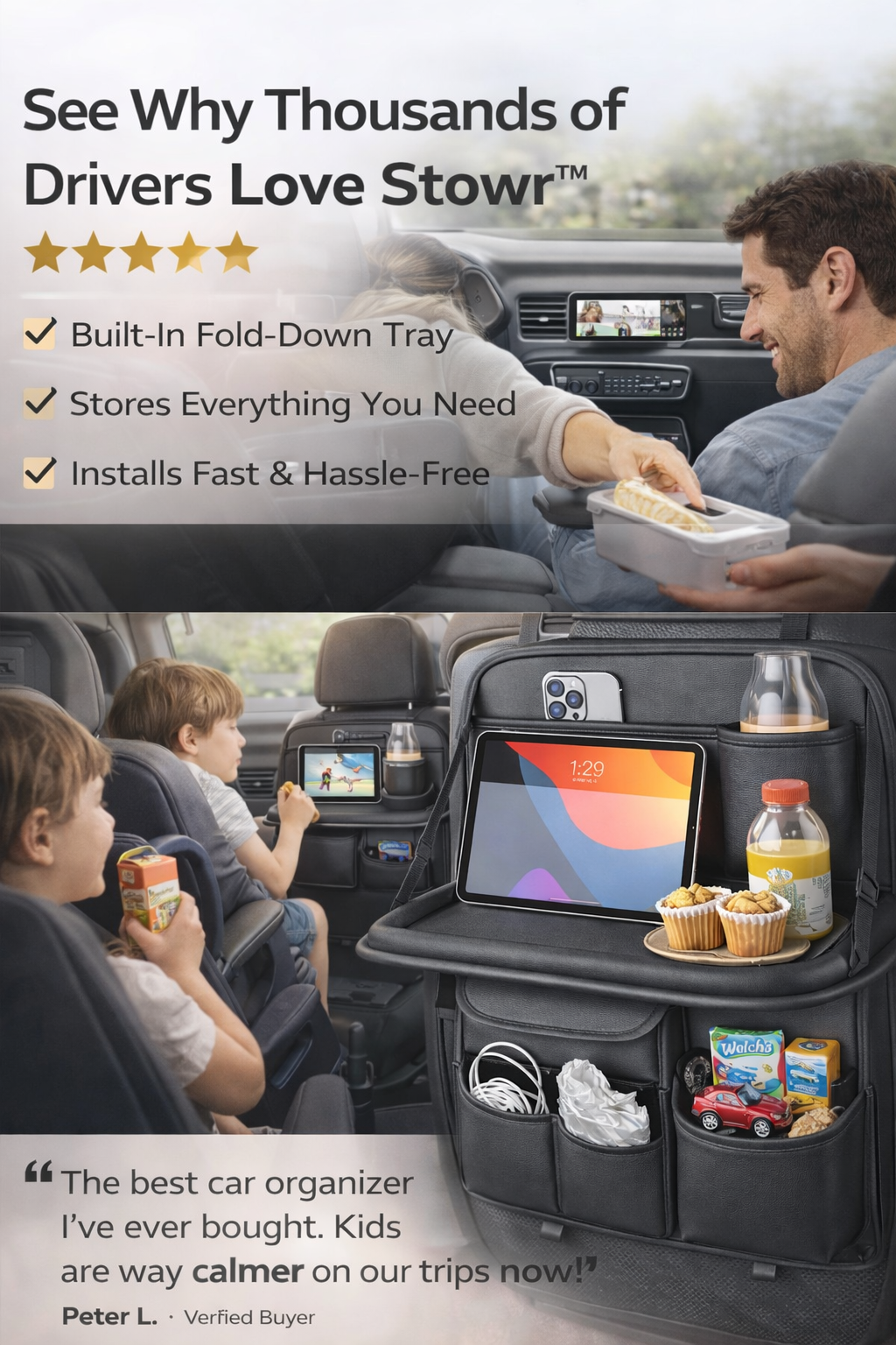 Stowr™ Backseat Organizer & Travel Tray